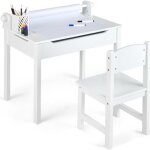 Costway bureau pour enfants avec chaise rouleau de papier plateau rabattable (rangement cach�)en bois ...