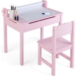 Costway bureau pour enfants avec chaise rouleau de papier plateau rabattable (rangement cach)en bois ...