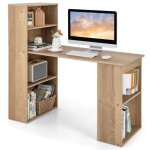 Costway bureau informatique avec bibliothque table dordinateur haute de 75 cm avec tagres de rangement ...