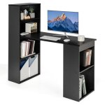 Costway bureau informatique avec bibliothque table dordinateur haute de 75 cm avec tagres de rangement ...