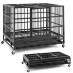 Costway cage pliable pour chien 96 cm avec roulettes portes verrouillables plateau amovible caisse pour ...