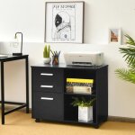 Costway caisson de bureau avec roues 3 tiroirs et 2 tagres ouvertes support imprimante pour bureau ...
