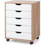 Costway caisson mobile et vertical  roulettes avec 5 tiroirs poigne incurve et 2 roues avec frein ...