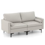Costway canap  2 places avec poches latral en cuir arien respirant & doux cadre en mtal coussins ...