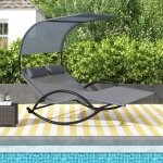 Costway chaise � bascule de jardin 2 places 2 appui - t�tes amovibles chaise longue 2 personnes lit de ...