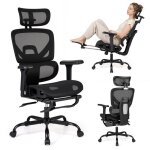 Costway chaise de bureau pivotante ergonomique en maille avec repose - pieds soutien lombaire dynamique ...