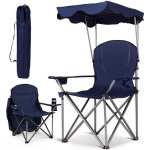 Costway chaise de camping pliante avec pare - soleil porte - gobelet fauteuil de p�che portable charge ...