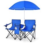 Costway chaise / fauteuil de camping pliante 2 places avec sac isotherme parasol porte - gobelet accoudoirs ...