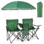 Costway chaise fauteuil de camping pliante 2 places sac isotherme parasol porte - gobelet accoudoirs ...