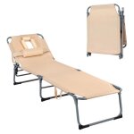 Costway chaise longue pliante avec appuie - t�te et cavit� faciale dossier r�glable � 5 positions terrasse ...