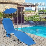 Costway chaise longue pliante inclinable  5 positions avec auvent rotatif  360 pour camping terrasse ...