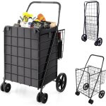 Chariot de courses costway - 2 panier (100l + 22l) - sac en oxford impermable - caddie pliable 4 roues ...