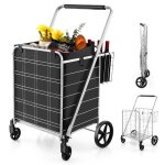 Chariot de courses costway - 2 panier (126l) - sac en oxford impermable - caddie pliable  4 roues pivotantes ...