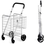 Costway chariot de march� pliable - 4 roues - 2 panier (48l + 10l) en acier - charge max. : 20 kg - caddie ...