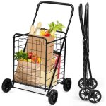Costway chariot de courses pliable 83l caddie avec structure en m�tal anti - rouille - capacit� de 45 ...