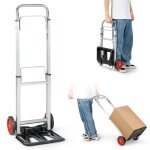 Costway chariot diable pliant en aluminium charge 100 kg avec 2 roues poign�e t�lescopique plaque 35 ...