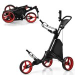 Costway chariot de golf pliable  3 roues sangle elastiqueporte - parasol rglable et porte - gobelet ...