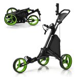 Costway chariot de golf pliable  4 roues sangle elastiqueporte - parasol rglable et porte - gobelet ...