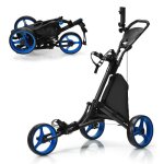 Costway chariot de golf pliable  5 roues sangle elastiqueporte - parasol rglable et porte - gobelet ...