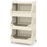 Costway chariot � linge sur roulettes panier � linge corbeille � linge avec 3 paniers amovibles beige ...