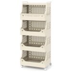 Costway chariot � linge sur roulettes panier � linge corbeille � linge avec 4 paniers amovibles beige ...