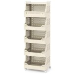 Costway chariot � linge sur roulettes panier � linge corbeille � linge avec 5 paniers amovibles beige ...