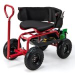 Costway chariot tabouret de jardin pivotant  roulettes mobile avec divers rangements hauteur rglable ...