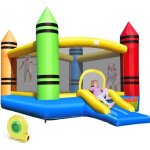 Costway ch�teau aire de jeux gonflable avec ventilateur 480 w toboggan trampoline et 50 balles pour enfants ...