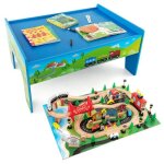Costway circuit voiture enfant - 80 accessoires avec table plateau rversible 2 en 1 train en bois pour ...