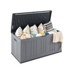 Costway coffre de rangement ext�rieur 300 l en hdpe malle de jardin avec v�rins & couvercle verrouillable ...