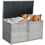 Costway coffre de rangement jardin 335l en rotin pe charge max. 120 kg cadre en acier avec 2 etagres ...