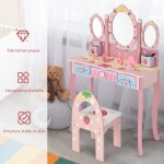 Costway coiffeuse 2 en 1 bureau pour enfants avec miroir amovible 3 tiroirs 2 botes de style princesse ...