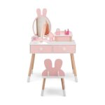 Costway coiffeuse enfant avec chaise et miroir en forme lapin table de maquillage 2 tiroirs et tagre ...