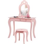 Costway coiffeuse pour enfant avec miroir inclus de table de maquillage et detabouret dessus amovible ...