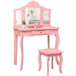 Costway coiffeuse enfant rose avec tabouret table de maquillage avec miroir  trois panneaux et tiroir ...