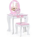 Costway coiffeuse pour enfant table de maquillage avec tabouret miroir dtachable et 1 tiroir de rangement ...