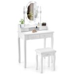 Costway coiffeuse table de maquillage avec tabouret - miroir ovale rotatif  360 ampoule rglable en ...