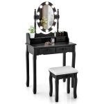 Costway coiffeuse table de maquillage avec tabouret - miroir ovale rotatif  360 ampoule rglable en ...