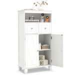 Costway colonne salle de bain avec 2 tiroirs placard � 2 portes compartiment ouvert �tag�re r�glable ...