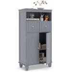 Costway colonne salle de bain avec 2 tiroirs placard � 2 portes compartiment ouvert �tag�re r�glable ...