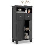 Costway colonne salle de bain avec 2 tiroirs placard � 2 portes compartiment ouvert �tag�re r�glable ...