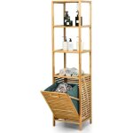 Costway colonne salle de bain avec panier  linge basculant et 3 etagres de rangement meuble en bambou ...