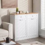 Buffet de cuisine pour poubelles 42l costway 2 tiroirs meuble de cuisine avec plan de travail planche ...