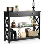 Costway console meuble dentr�e - 100 x 30 x 80 cm - 1 tiroir et 2 etag�res de rangement pour couloir ...