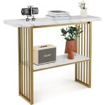 Table de console dentr�e costway effet marbre - 2 niveaux 120 x 295 x 925 cm (l x l x h) cadre en m�tal ...