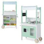 Costway cuisine enfants 2 faces - 17 accessoires bande lumineuse colore avec 21 modes avec tlcommande ...