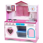 Costway cuisine enfants 3 ans + en bois effect son avec micro - ondes evier et horloge ludique 82 x 30 ...