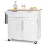 Costway desserte / chariot de cuisine  roulettes - 94x45x945 cm - 2 tiroirs - 2 portes - porte - serviettes ...