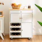 Costway desserte de cuisine en bois d?hva et en mdf  roulettes avec tiroir porte - bouteilles  3 ...