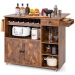 Costway desserte de cuisine  roulettes - plans de travail rabattable casier  vin porte - verres porte ...
